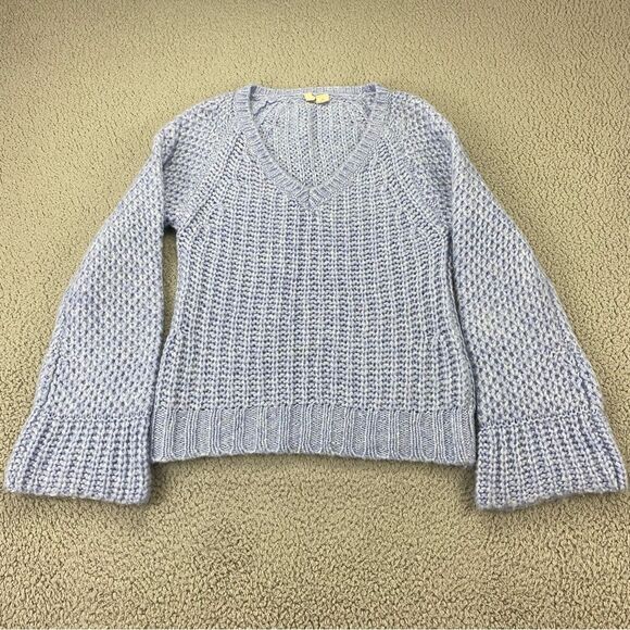 Moth Mohair Wool Blend Pull Over Cable Knit Bell Sleeve V-Neck Sweater  Size: XS - Picture 3 of 14